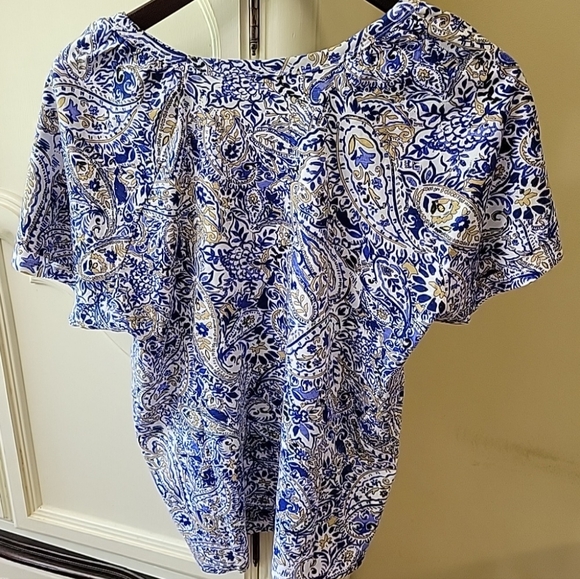 NWT Rafaella Size XL Paisley Women's Knit V-Neck Ruffled Short Sleeve Fashion To - Picture 4 of 7